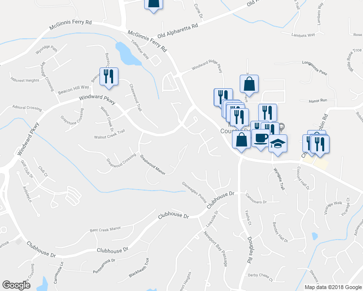 map of restaurants, bars, coffee shops, grocery stores, and more near 1200 Greatwood Manor in Alpharetta