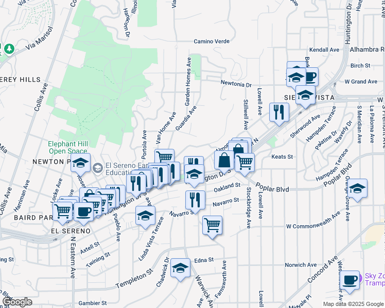 map of restaurants, bars, coffee shops, grocery stores, and more near 4007 Barrett Road in Los Angeles