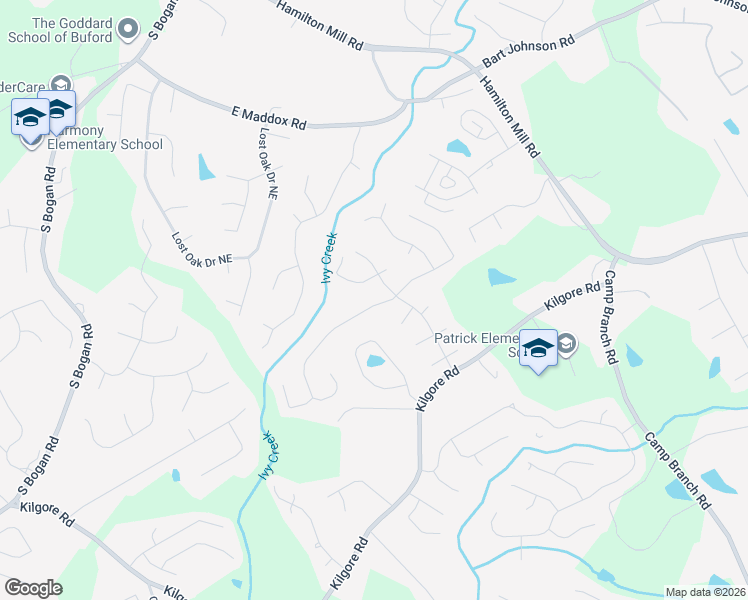 map of restaurants, bars, coffee shops, grocery stores, and more near 2570 Chandler Grove Drive in Buford