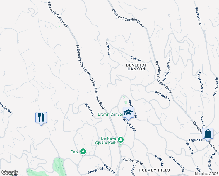 map of restaurants, bars, coffee shops, grocery stores, and more near 1261 Angelo Drive in Los Angeles