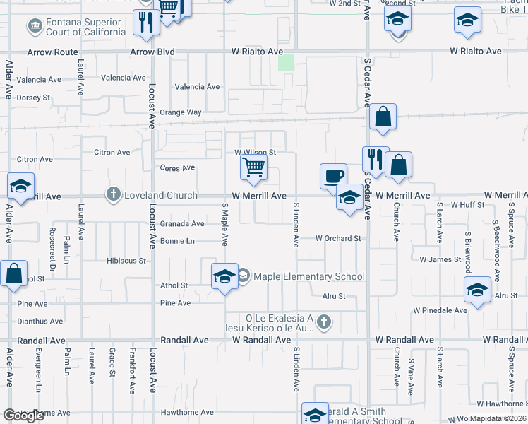 map of restaurants, bars, coffee shops, grocery stores, and more near 546 South Sandalwood Avenue in Bloomington
