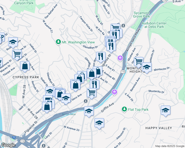 map of restaurants, bars, coffee shops, grocery stores, and more near 315 West Avenue 38 in Los Angeles