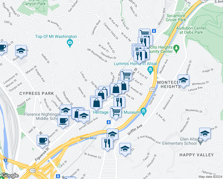 map of restaurants, bars, coffee shops, grocery stores, and more near 315 West Avenue 38 in Los Angeles
