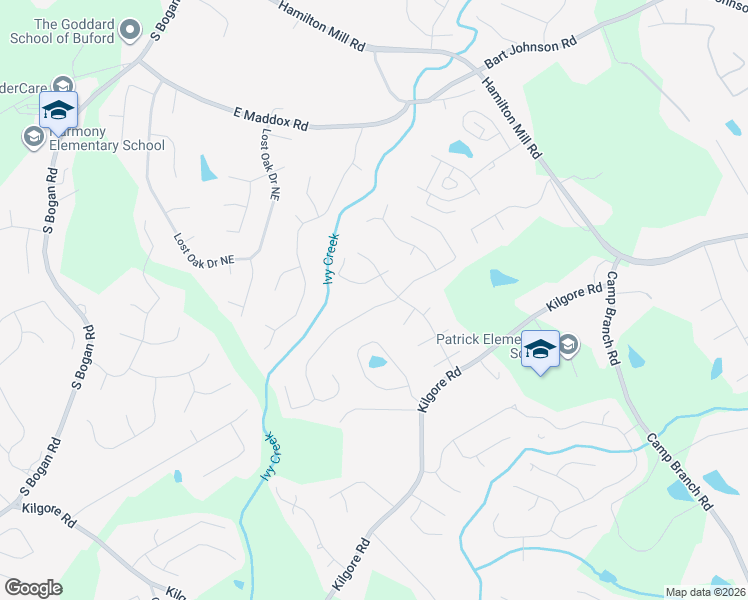 map of restaurants, bars, coffee shops, grocery stores, and more near 2570 Chandler Grove Drive in Buford