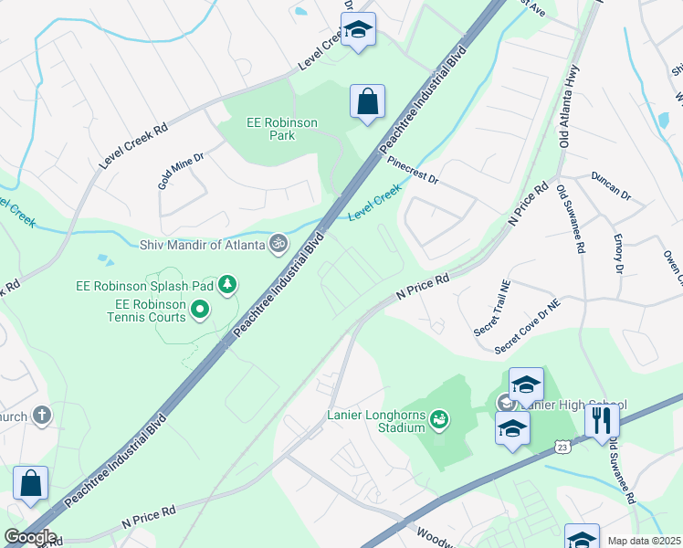 map of restaurants, bars, coffee shops, grocery stores, and more near 613-919 Peachtree Industrial Blvd in Sugar Hill