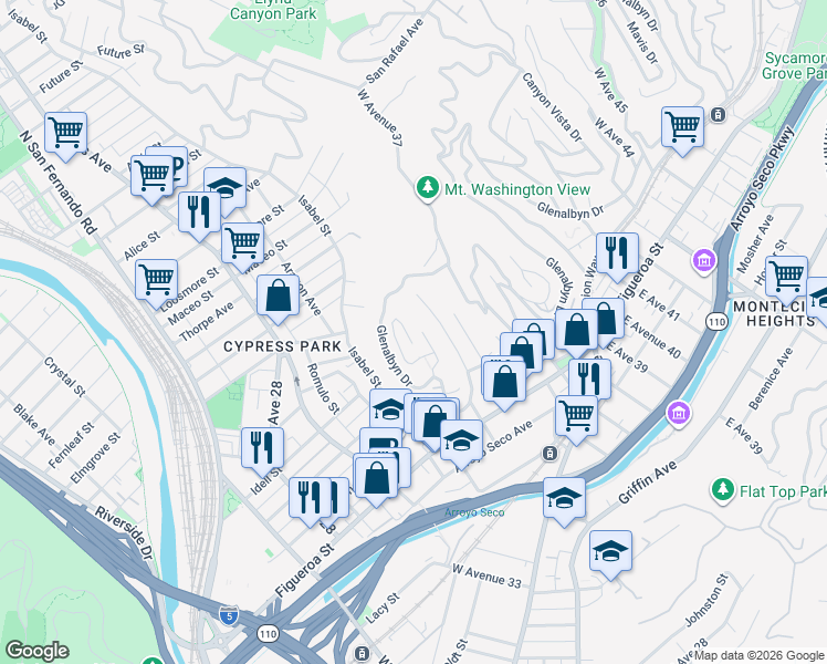 map of restaurants, bars, coffee shops, grocery stores, and more near 524 James Street in Los Angeles