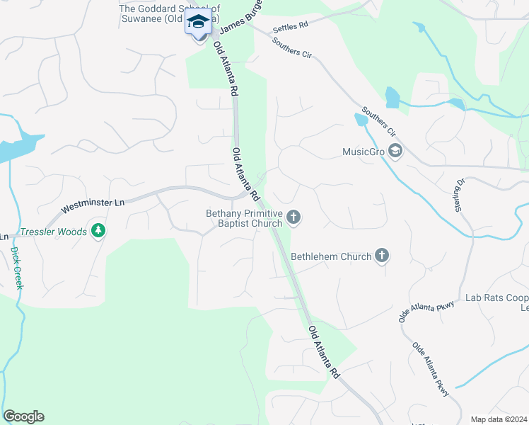 map of restaurants, bars, coffee shops, grocery stores, and more near 4652 Old Atlanta Road in Suwanee