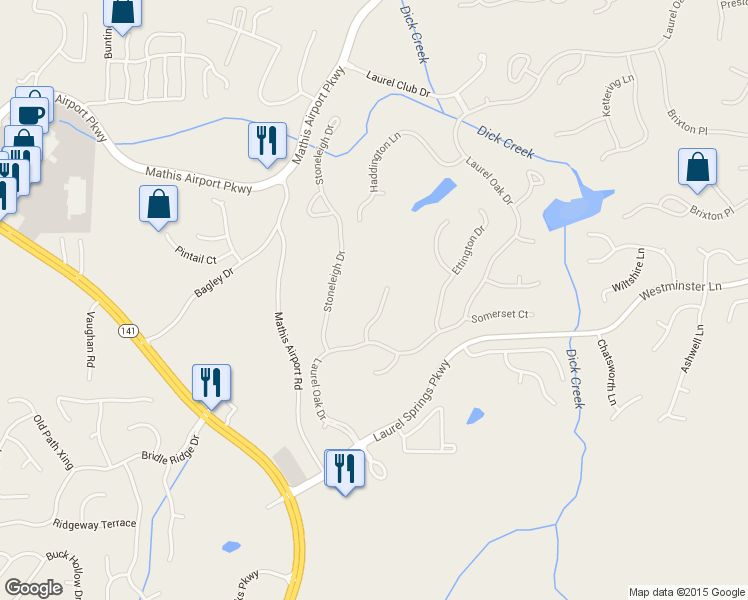 map of restaurants, bars, coffee shops, grocery stores, and more near 5660 Buckleigh Pointe in Suwanee
