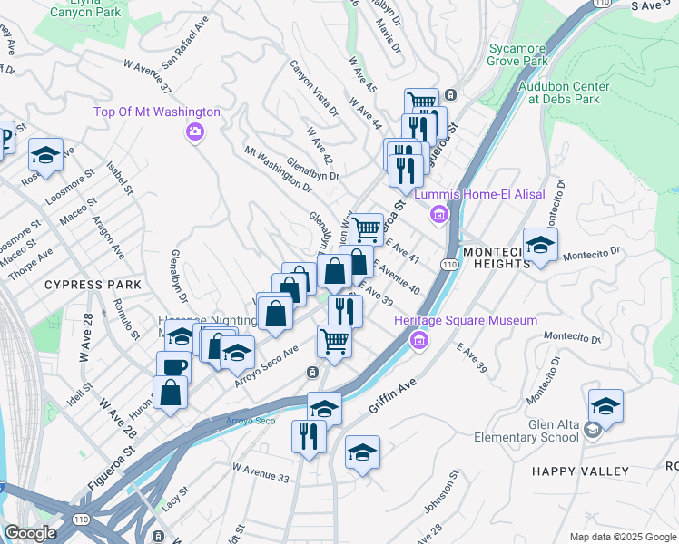 map of restaurants, bars, coffee shops, grocery stores, and more near 3811 North Figueroa Street in Los Angeles