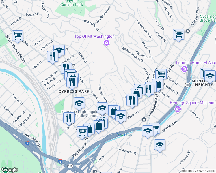 map of restaurants, bars, coffee shops, grocery stores, and more near in Los Angeles