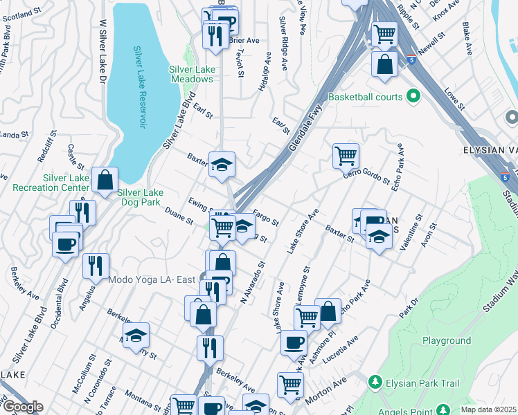 map of restaurants, bars, coffee shops, grocery stores, and more near 2149 Fargo Street in Los Angeles