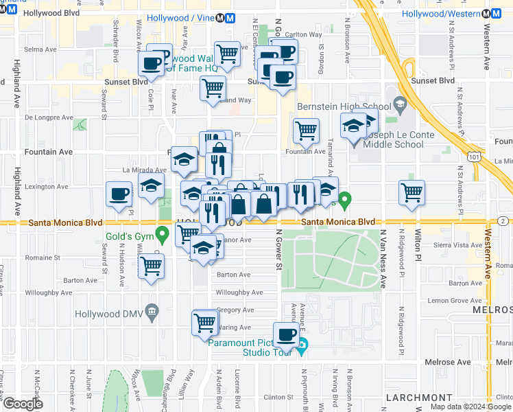 map of restaurants, bars, coffee shops, grocery stores, and more near 1144 Lodi Place in Los Angeles