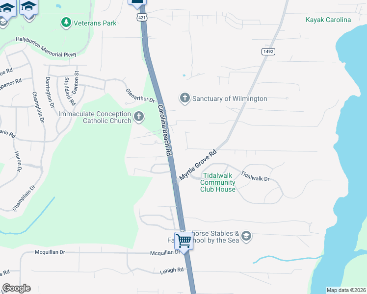 map of restaurants, bars, coffee shops, grocery stores, and more near 110 North Seaview Road in Wilmington