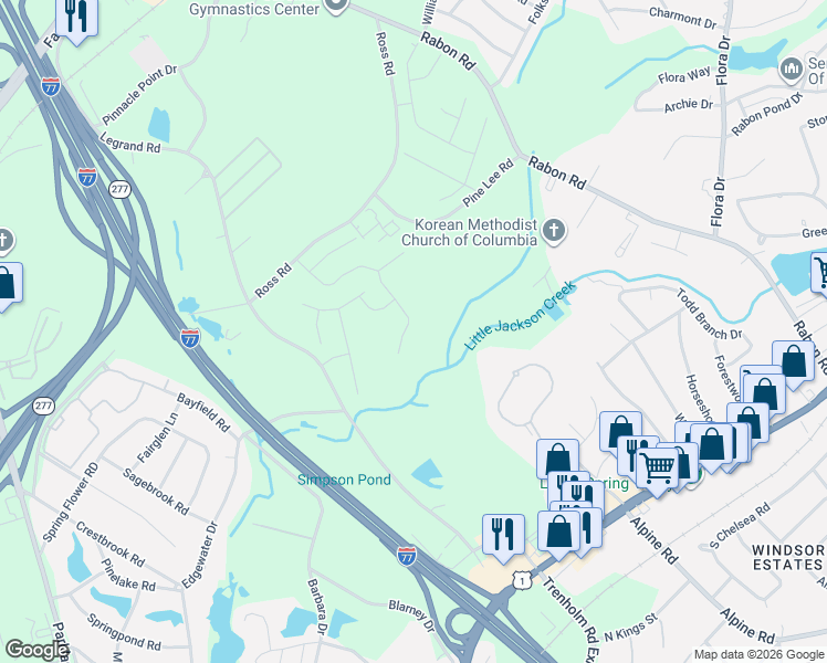 map of restaurants, bars, coffee shops, grocery stores, and more near 1606-1808 Legrand Road in Columbia