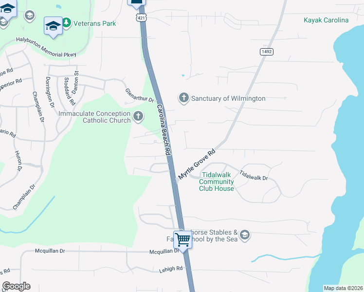 map of restaurants, bars, coffee shops, grocery stores, and more near 110 North Seaview Road in Wilmington