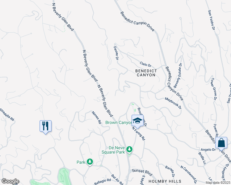 map of restaurants, bars, coffee shops, grocery stores, and more near 1261 Angelo Drive in Los Angeles