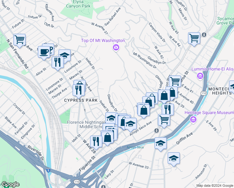 map of restaurants, bars, coffee shops, grocery stores, and more near in Los Angeles