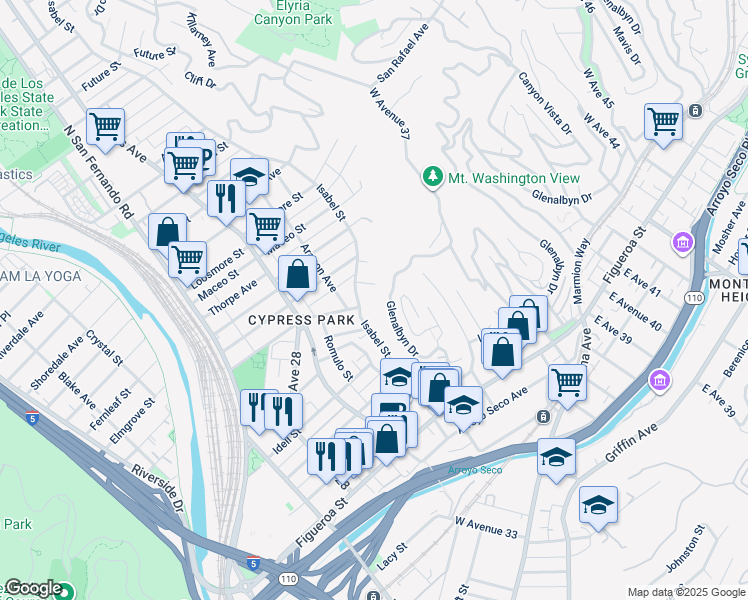 map of restaurants, bars, coffee shops, grocery stores, and more near in Los Angeles