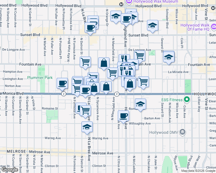 map of restaurants, bars, coffee shops, grocery stores, and more near 1140 West Alma Lane in Los Angeles