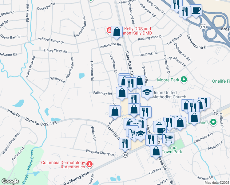 map of restaurants, bars, coffee shops, grocery stores, and more near 431 Friarsgate Boulevard in Irmo