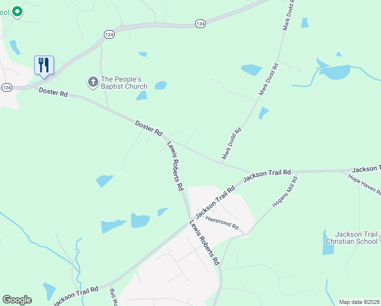 map of restaurants, bars, coffee shops, grocery stores, and more near 363 Doster Road in Jefferson