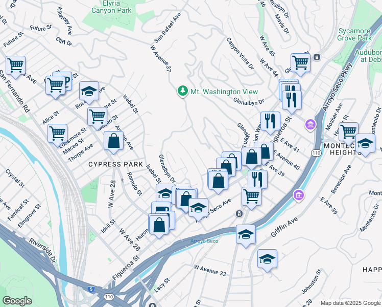 map of restaurants, bars, coffee shops, grocery stores, and more near 447 James Street in Los Angeles