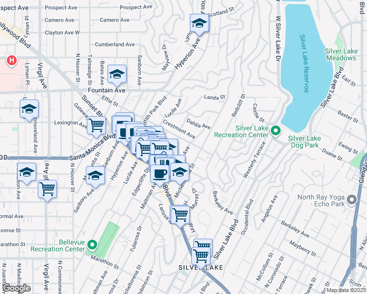 map of restaurants, bars, coffee shops, grocery stores, and more near in Los Angeles