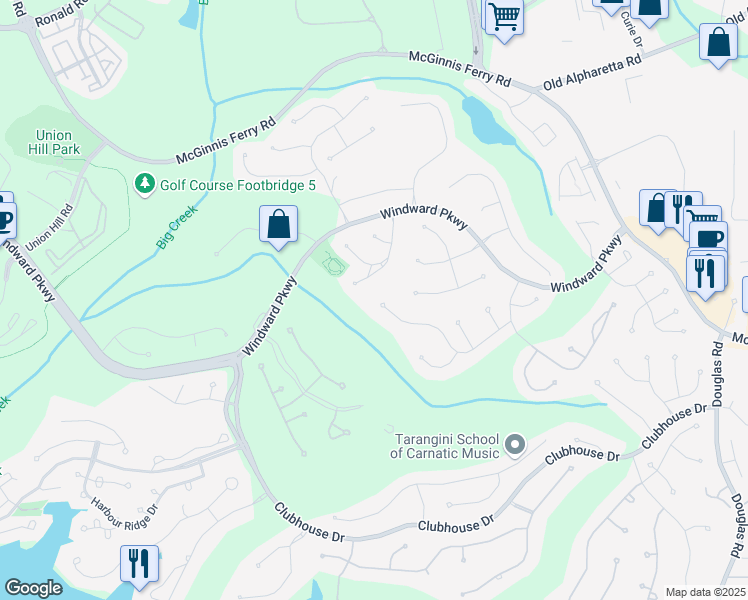 map of restaurants, bars, coffee shops, grocery stores, and more near 3170 Greatwood Crossing in Alpharetta