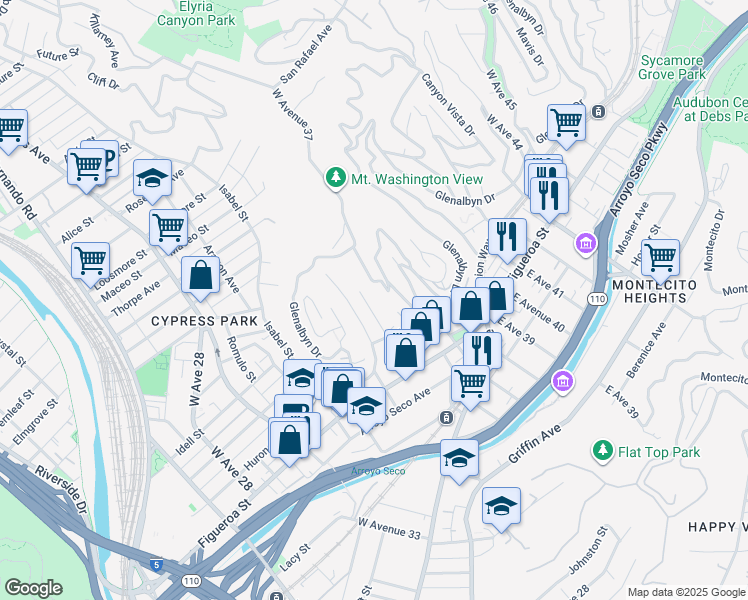 map of restaurants, bars, coffee shops, grocery stores, and more near 463 Ulysses Street in Los Angeles