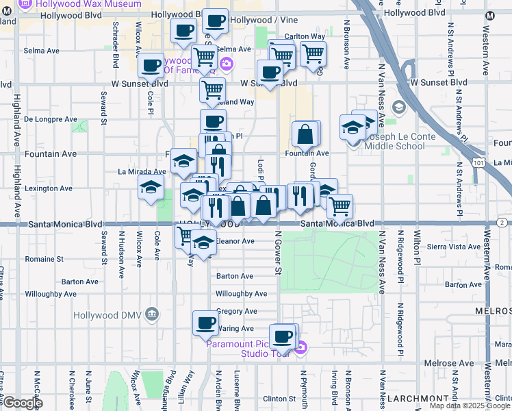 map of restaurants, bars, coffee shops, grocery stores, and more near 1144 Lodi Place in Los Angeles