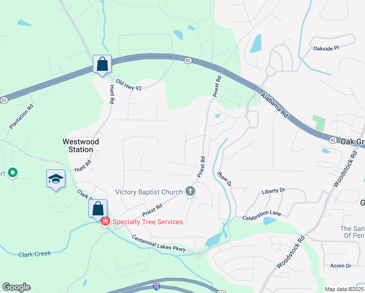 map of restaurants, bars, coffee shops, grocery stores, and more near 118 Reunion Place in Acworth