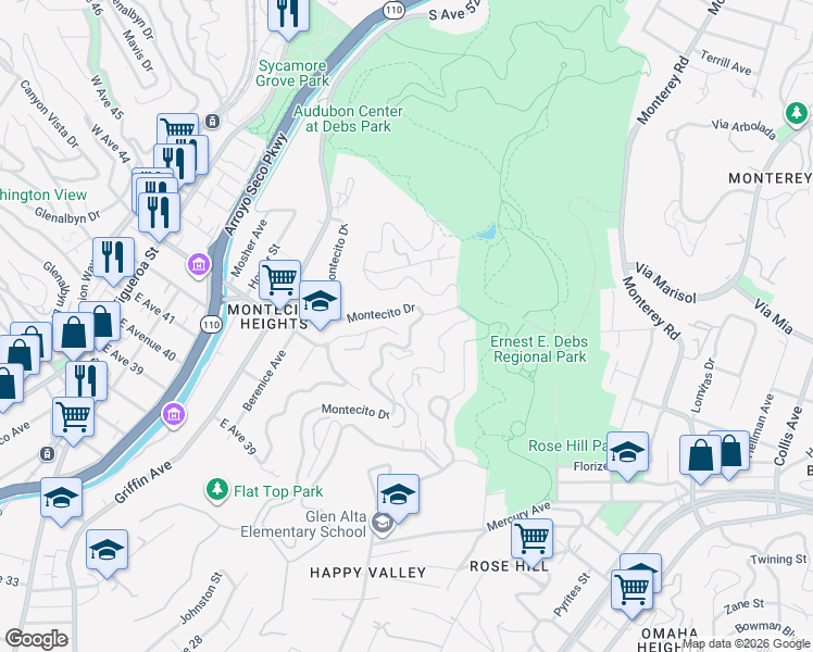 map of restaurants, bars, coffee shops, grocery stores, and more near 724 Montecito Drive in Los Angeles
