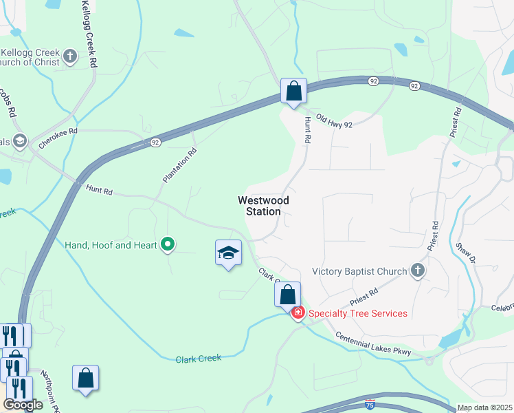map of restaurants, bars, coffee shops, grocery stores, and more near 3081 Westwood Drive in Acworth