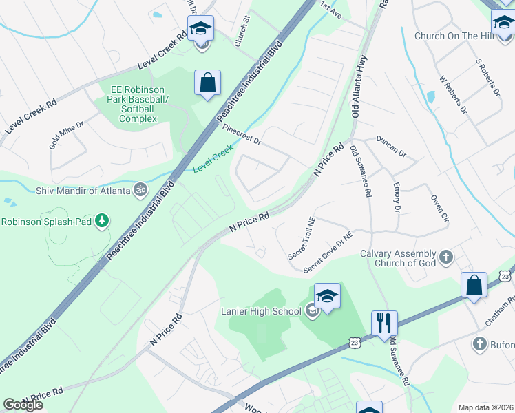 map of restaurants, bars, coffee shops, grocery stores, and more near 4758 McEver View Drive in Sugar Hill