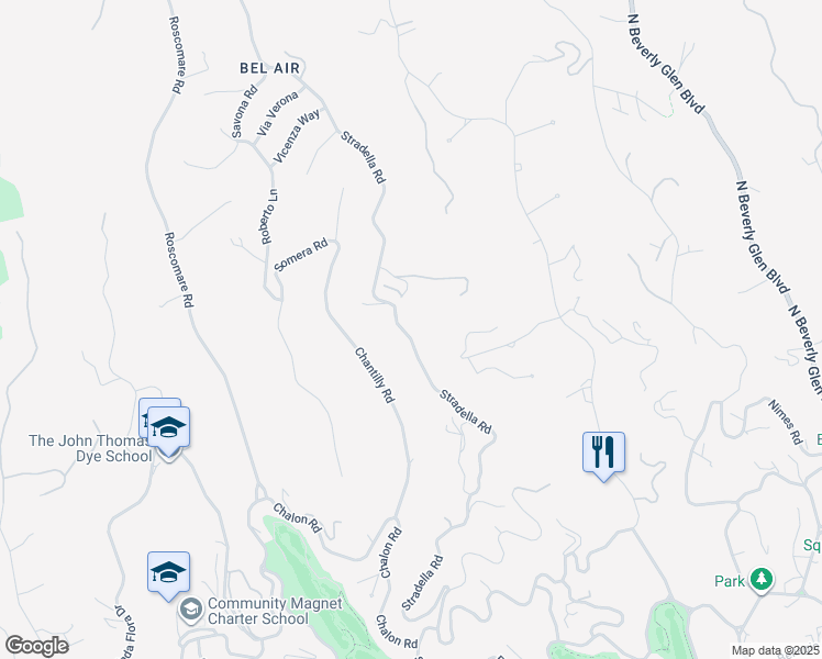 map of restaurants, bars, coffee shops, grocery stores, and more near 1100 Stradella Road in Los Angeles
