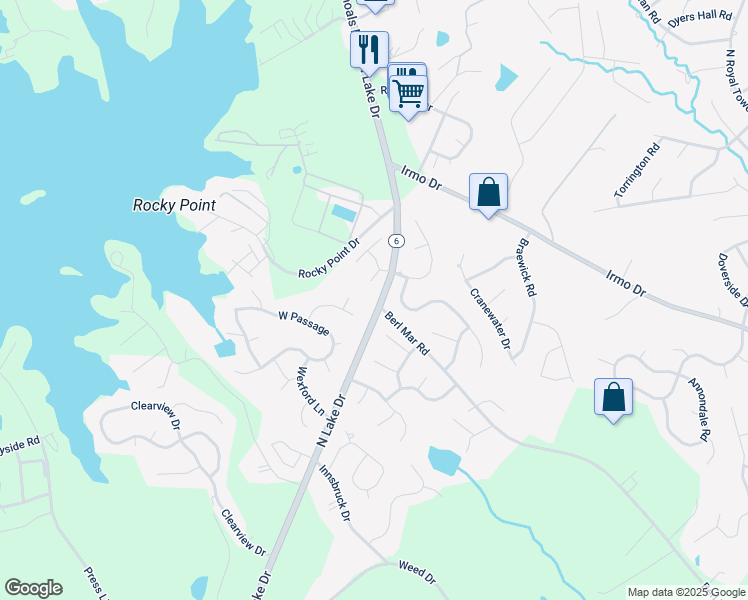 map of restaurants, bars, coffee shops, grocery stores, and more near 108 Copper Ridge Road in Columbia