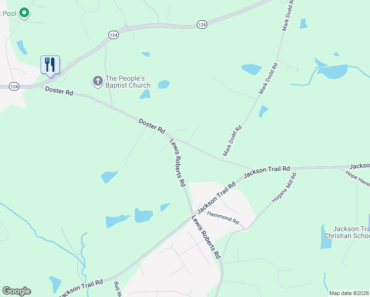 map of restaurants, bars, coffee shops, grocery stores, and more near 363 Doster Road in Jefferson