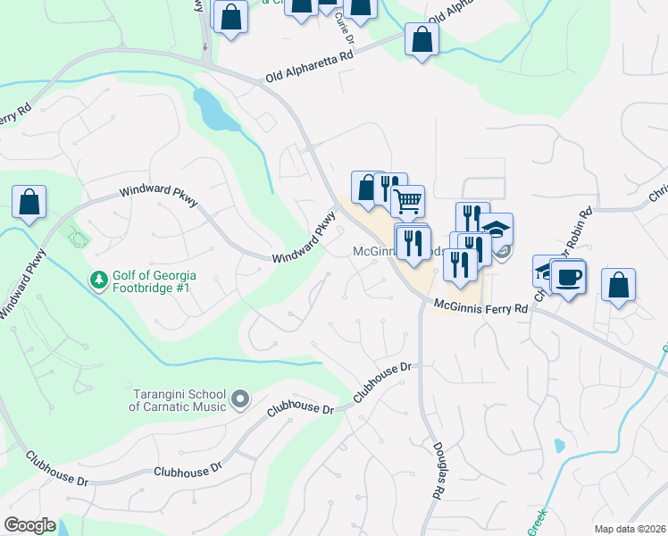 map of restaurants, bars, coffee shops, grocery stores, and more near 1245 Greatwood Manor in Alpharetta