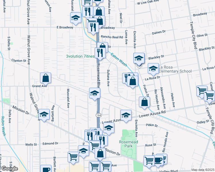 map of restaurants, bars, coffee shops, grocery stores, and more near 5041 Sultana Avenue in Temple City
