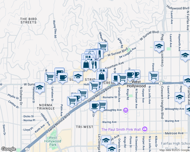 map of restaurants, bars, coffee shops, grocery stores, and more near 1155 La Cienega Boulevard in West Hollywood