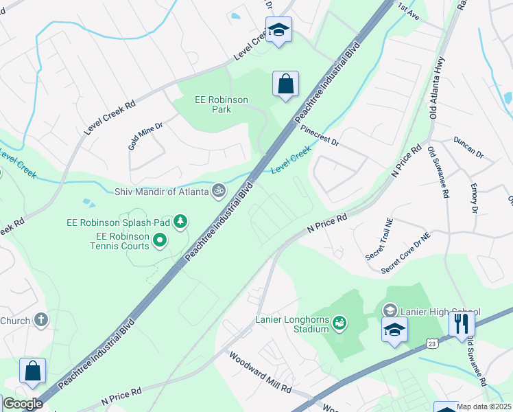 map of restaurants, bars, coffee shops, grocery stores, and more near 821 Northeast No Situs Street in Buford