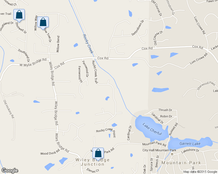 map of restaurants, bars, coffee shops, grocery stores, and more near 140 Rocky Creek Trail in Woodstock