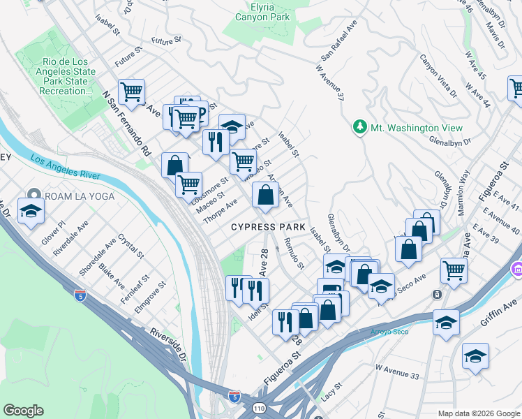 map of restaurants, bars, coffee shops, grocery stores, and more near 807 Cypress Avenue in Los Angeles