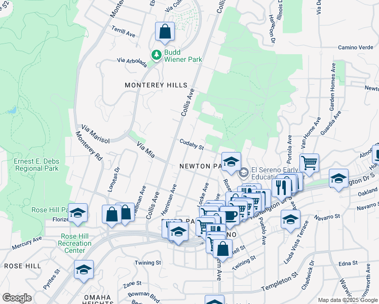 map of restaurants, bars, coffee shops, grocery stores, and more near 3842 Harriman Avenue in Los Angeles