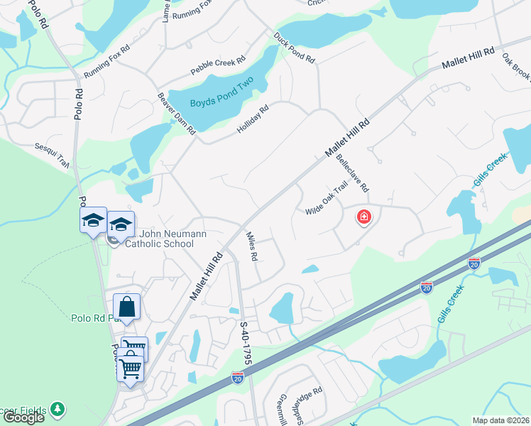 map of restaurants, bars, coffee shops, grocery stores, and more near 219 Mallet Hill Road in Columbia