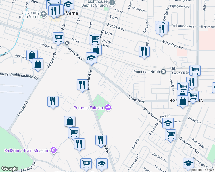 map of restaurants, bars, coffee shops, grocery stores, and more near 775 Laredo Ave in Pomona