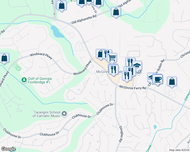 map of restaurants, bars, coffee shops, grocery stores, and more near 3515 Fieldstone Crossing in Alpharetta