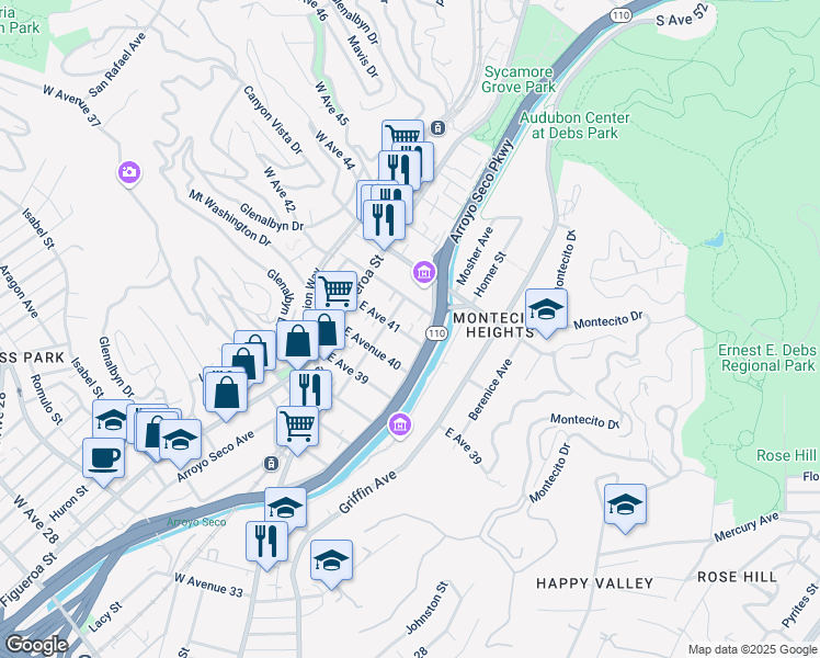 map of restaurants, bars, coffee shops, grocery stores, and more near 221 East Avenue 41 in Los Angeles