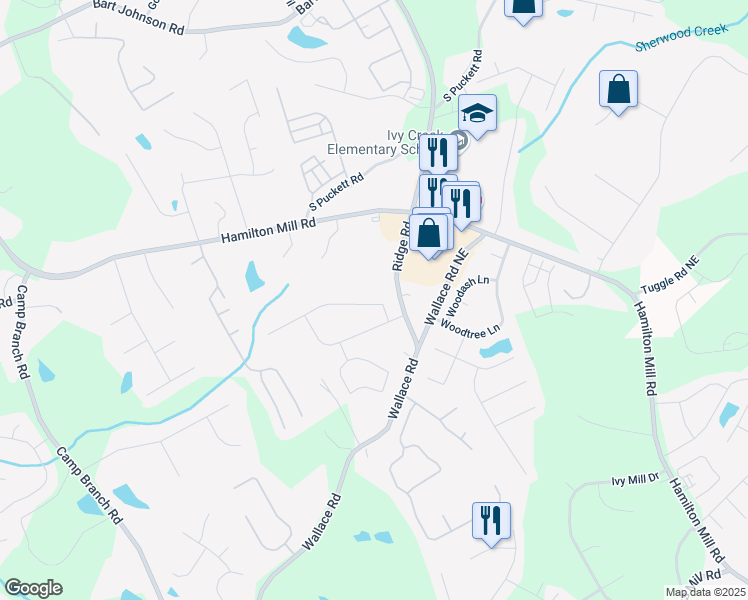 map of restaurants, bars, coffee shops, grocery stores, and more near 3306 Montauk Hill Drive in Buford