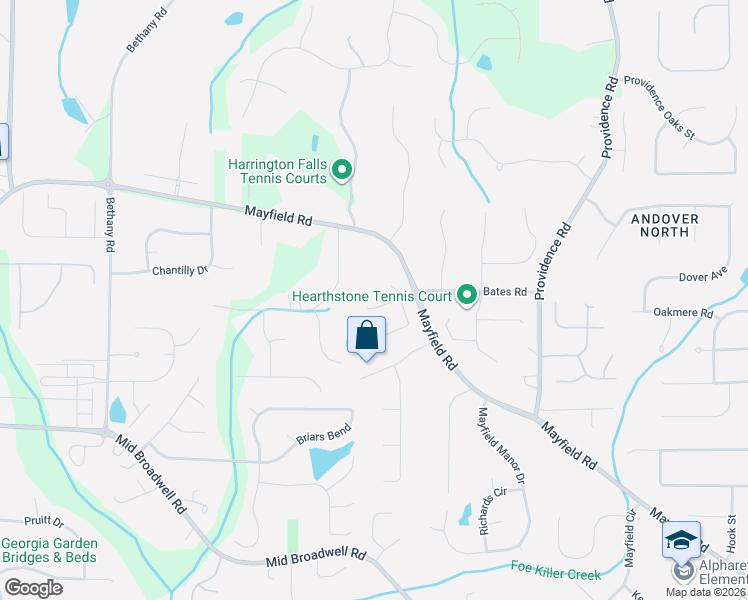 map of restaurants, bars, coffee shops, grocery stores, and more near 1625 Cornerstone Way in Alpharetta